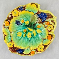 Majolica Strawberry Leaf Dessert Tray by Samuel Alcock, England, 1850