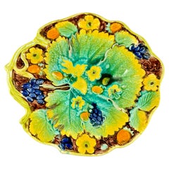 Majolica Strawberry Leaf Dessert Tray by Samuel Alcock, England, 1850