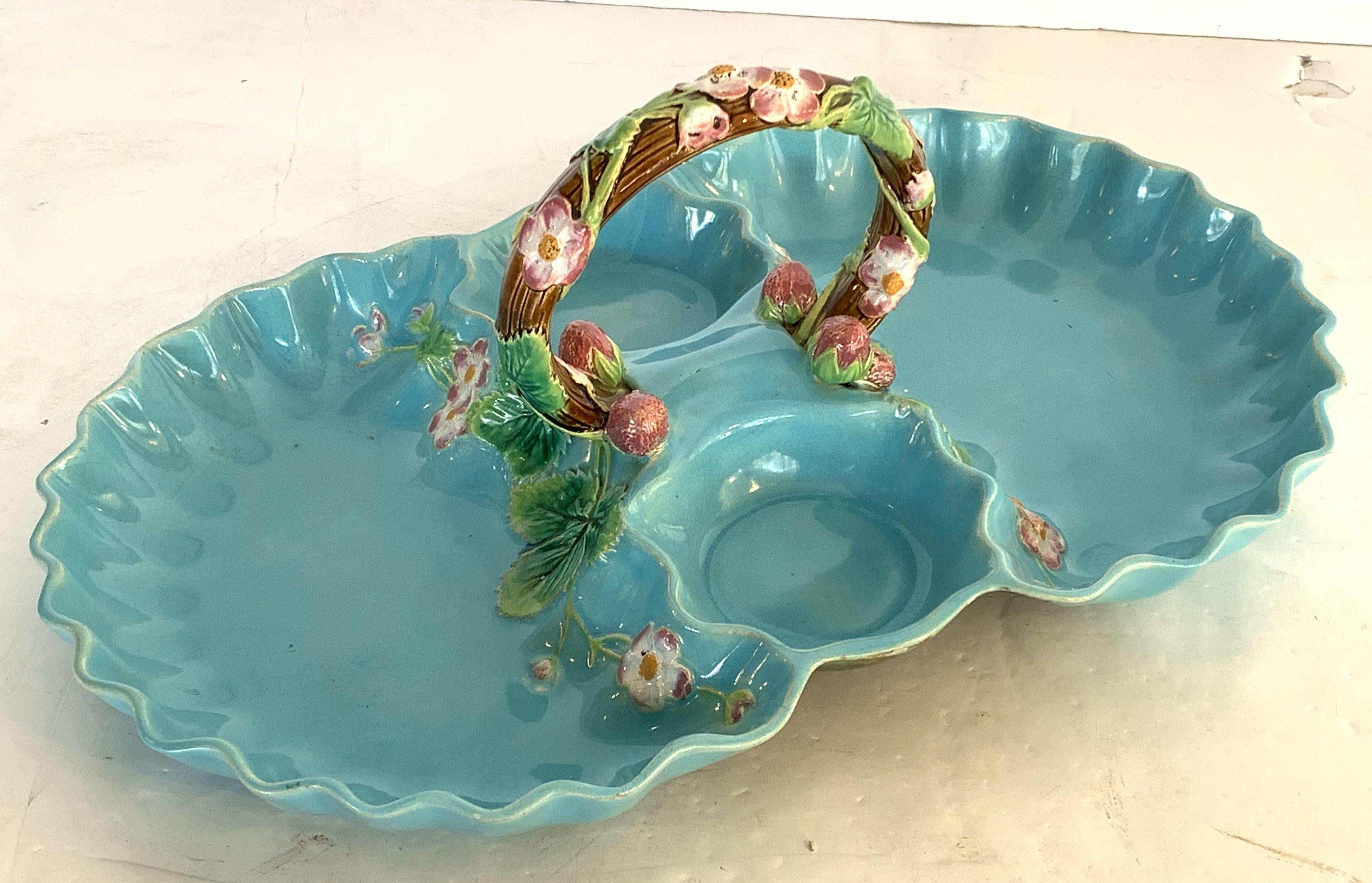 English Majolica Strawberry Server by George Jones