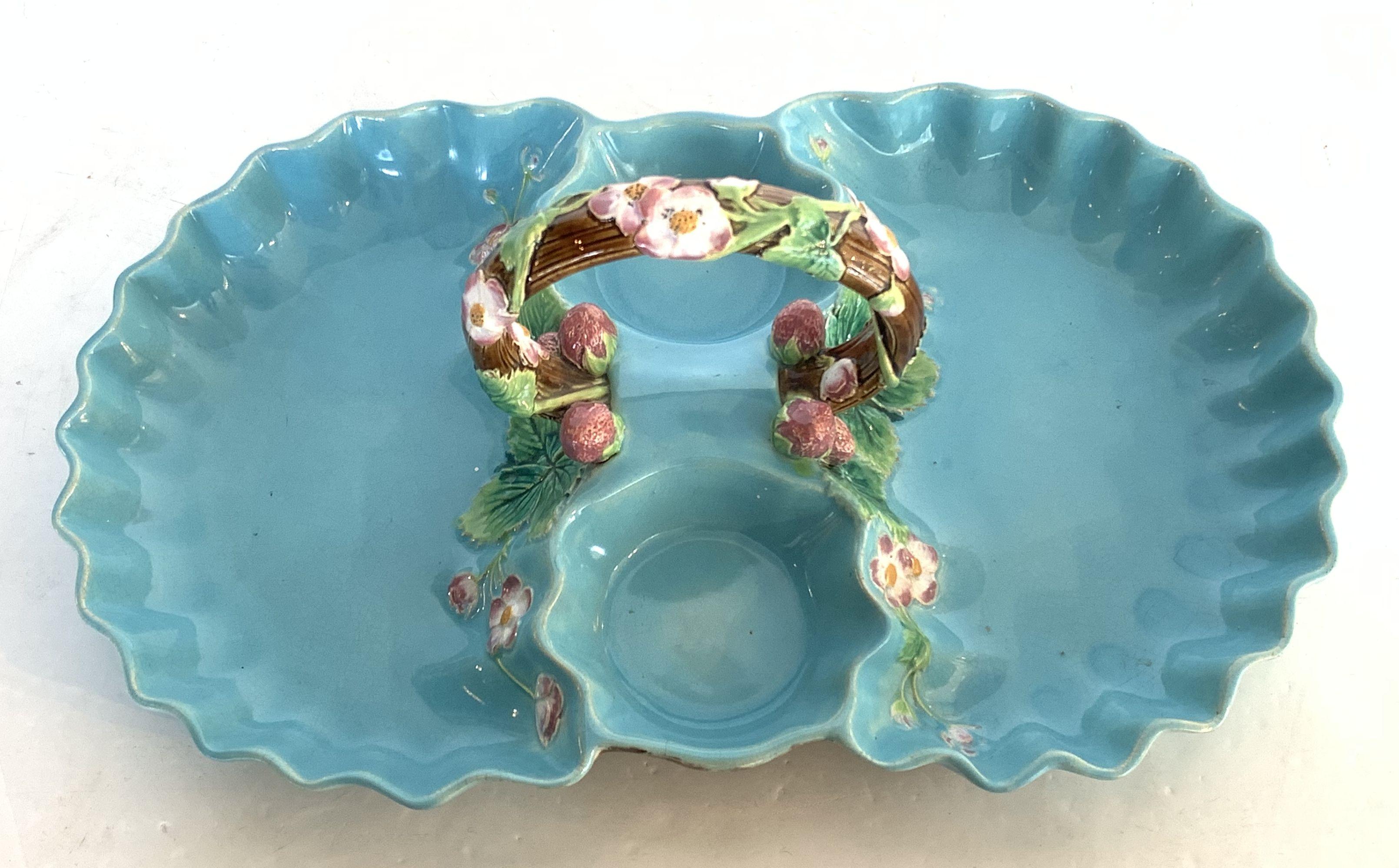 19th Century Majolica Strawberry Server by George Jones