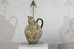 Majolica-Style Mid-Century Ceramic Table Lamp with Birds and Floral Motifs