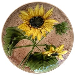 Piatto da portata in maiolica con girasole Villeroy & Boch, circa 1900