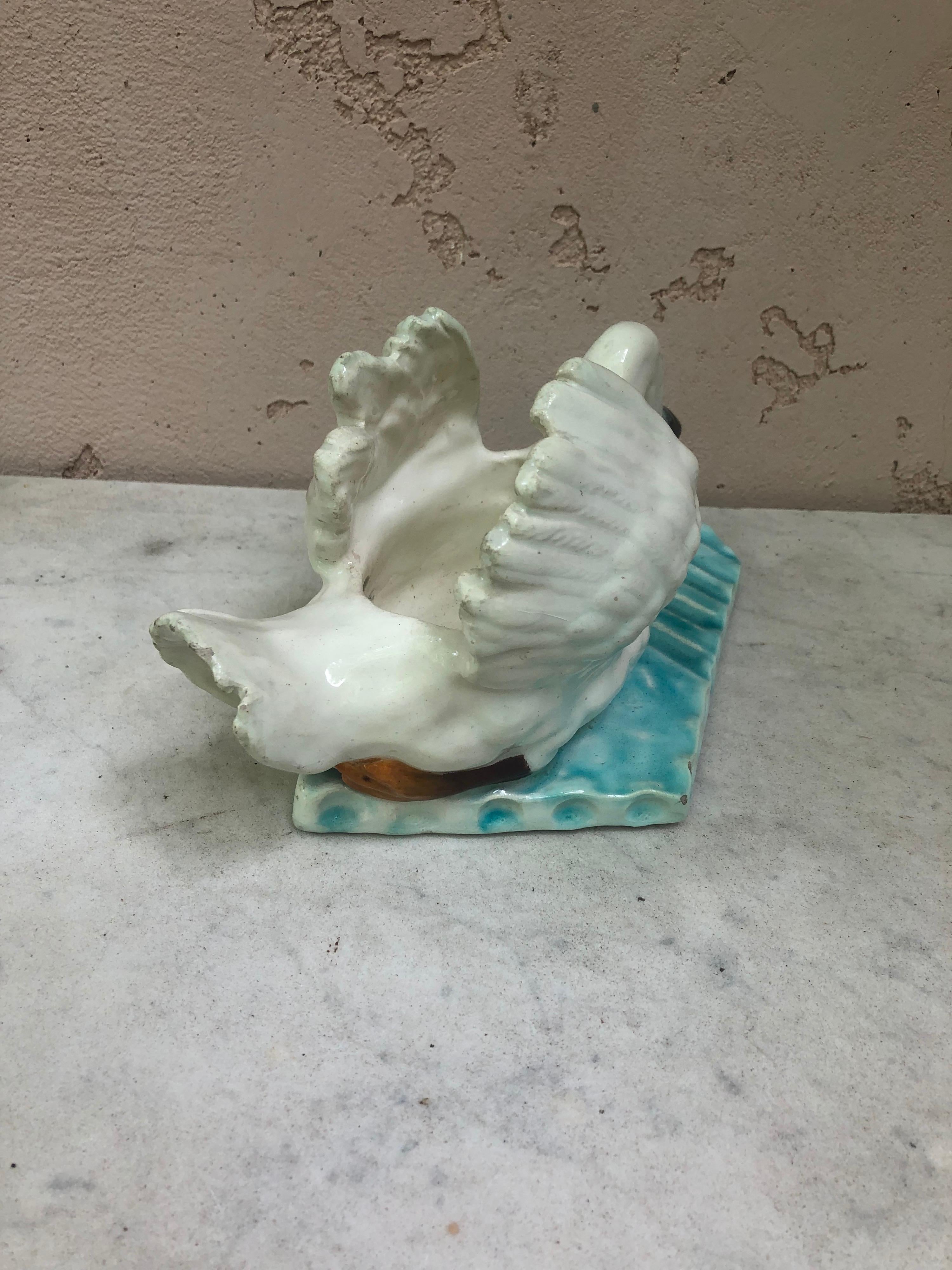 Ceramic Majolica Swan & Frog Jardiniere Gaziello Vallauris Circa 1920