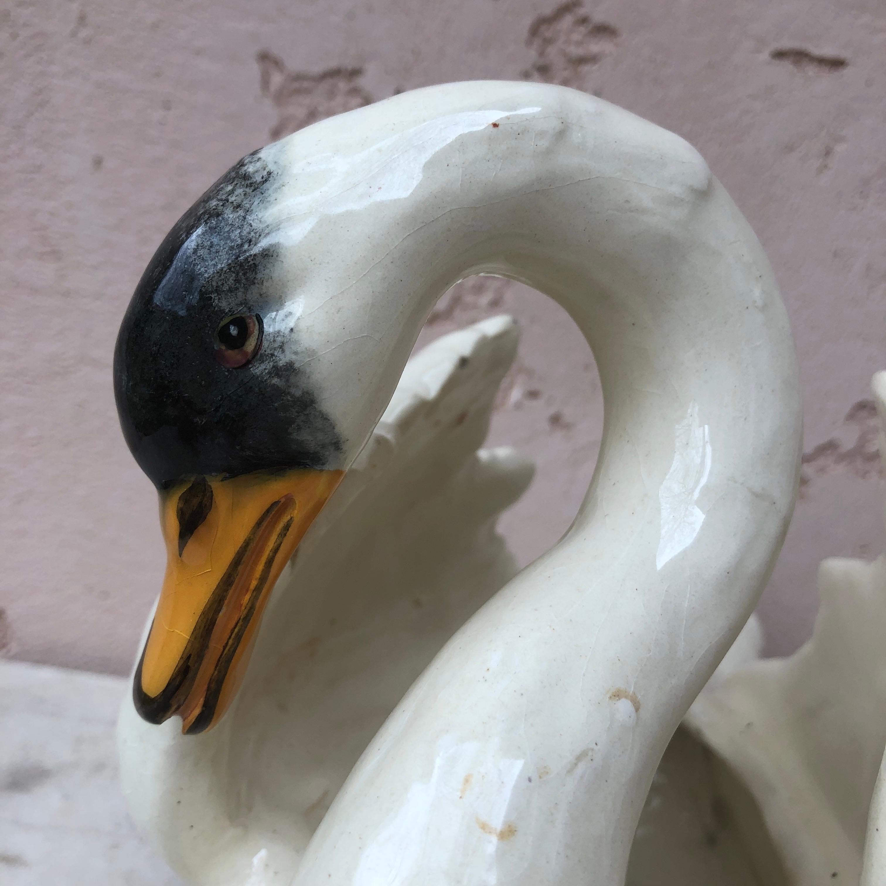 Majolica Swan Jardiniere Jerome Massier Fils, circa 1910 In Good Condition For Sale In Austin, TX