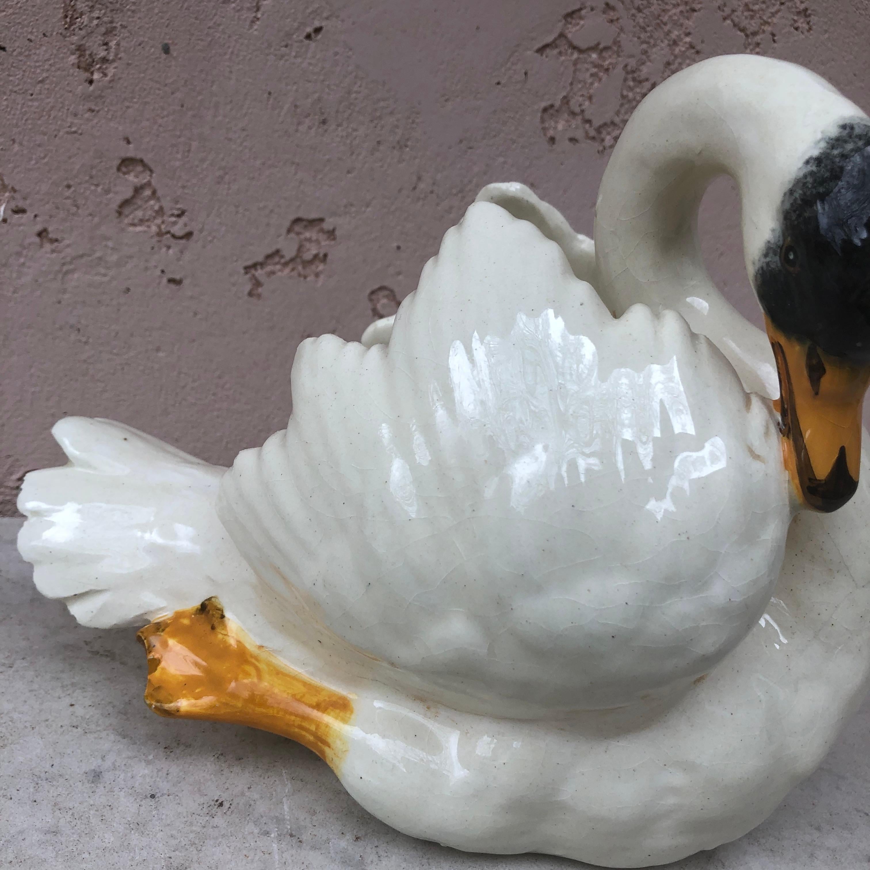 Majolica Swan Jardiniere Jerome Massier Fils, circa 1910 For Sale 2