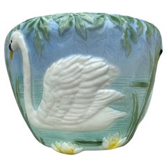 Majolica Swan Jardiniere Keller & Guerin Saint Clement, circa 1900