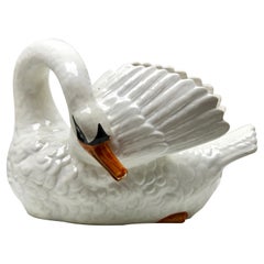 Majolica Swan Jardinière Planter Stamped Imperiale Nimy, Belgium, circa 1900
