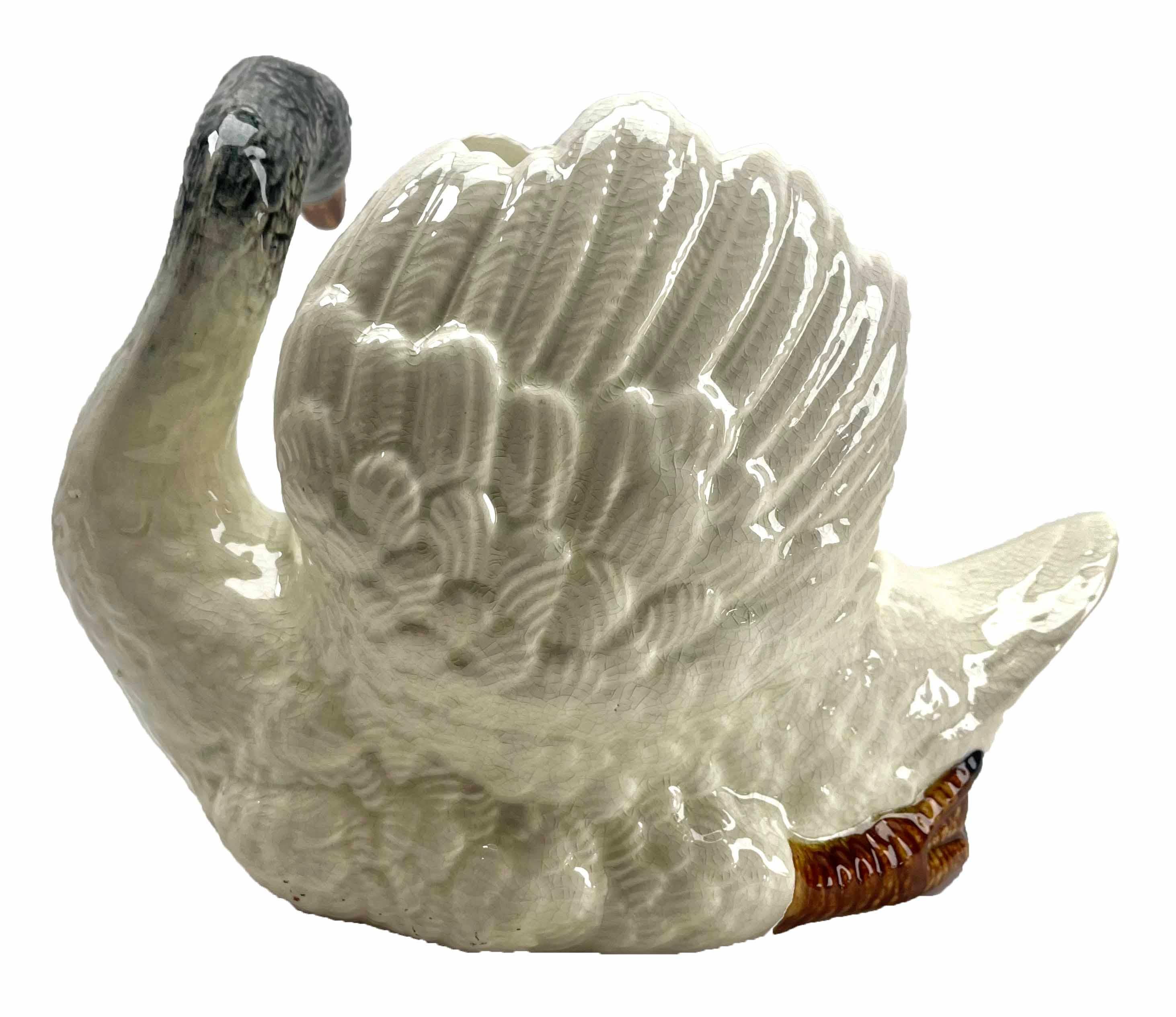 Majolica Swan Jardinière Planter Style of Imperiale Nimy, Belgium 1900s In Good Condition In Verviers, BE