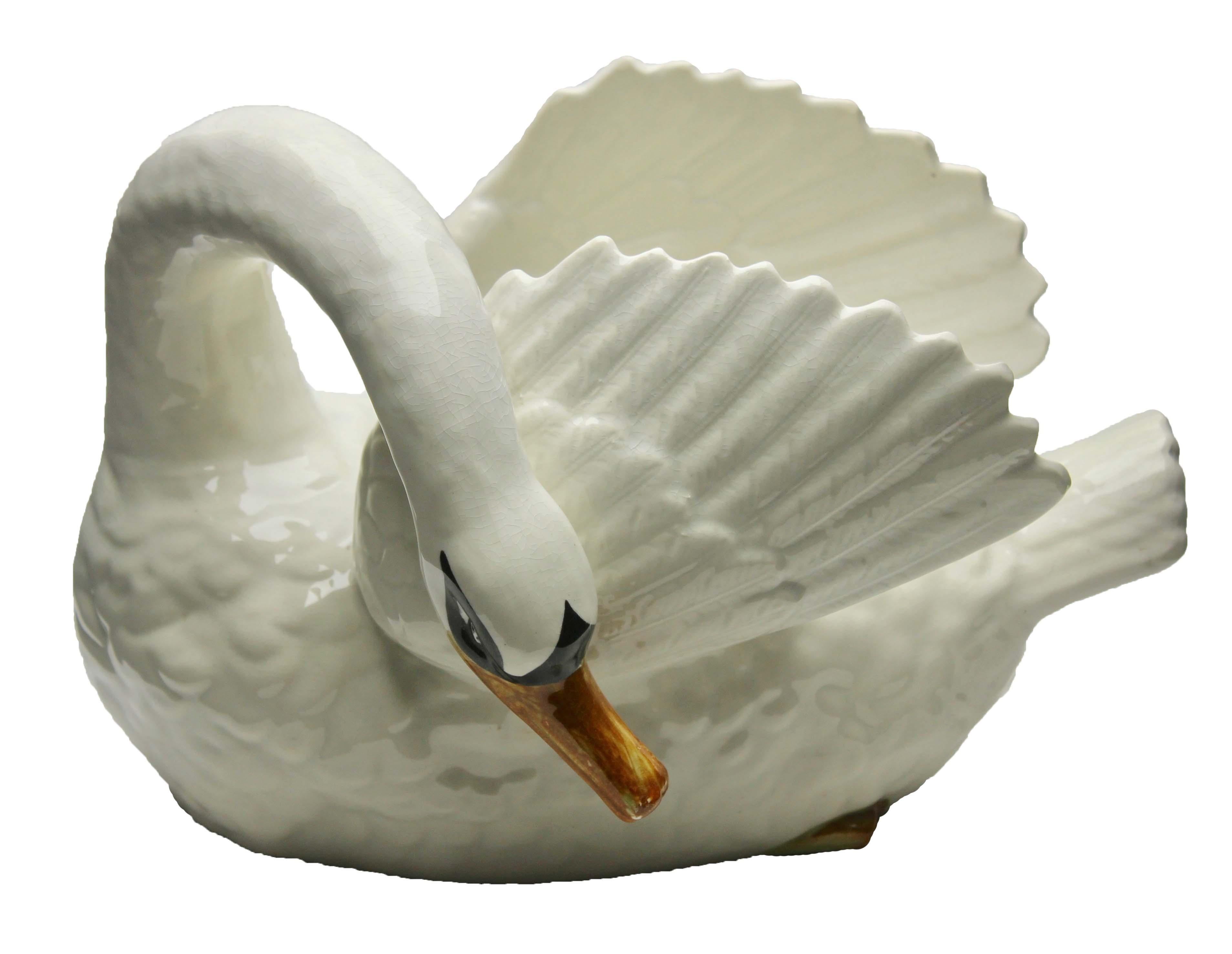 Art Nouveau Majolica Swan Jardinière Stamped Imperiale Nimy, Belgium, circa 1900