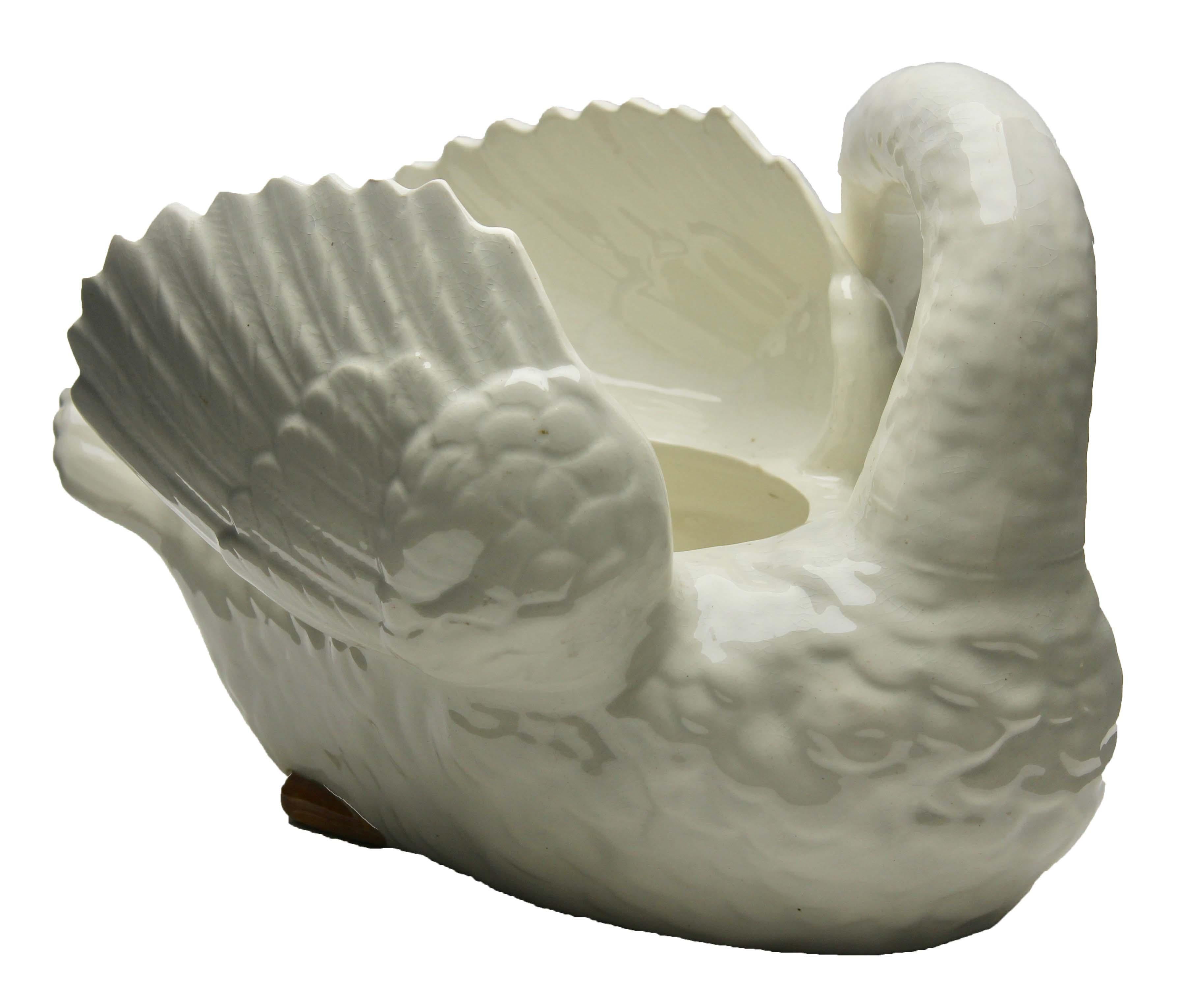 Belgian Majolica Swan Jardinière Stamped Imperiale Nimy, Belgium, circa 1900