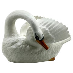 Majolica Swan Jardinière Stamped Imperiale Nimy, Belgium, circa 1900