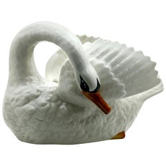 Antique Majolica Swan Jardinière Stamped Imperiale Nimy, Belgium, circa 1900