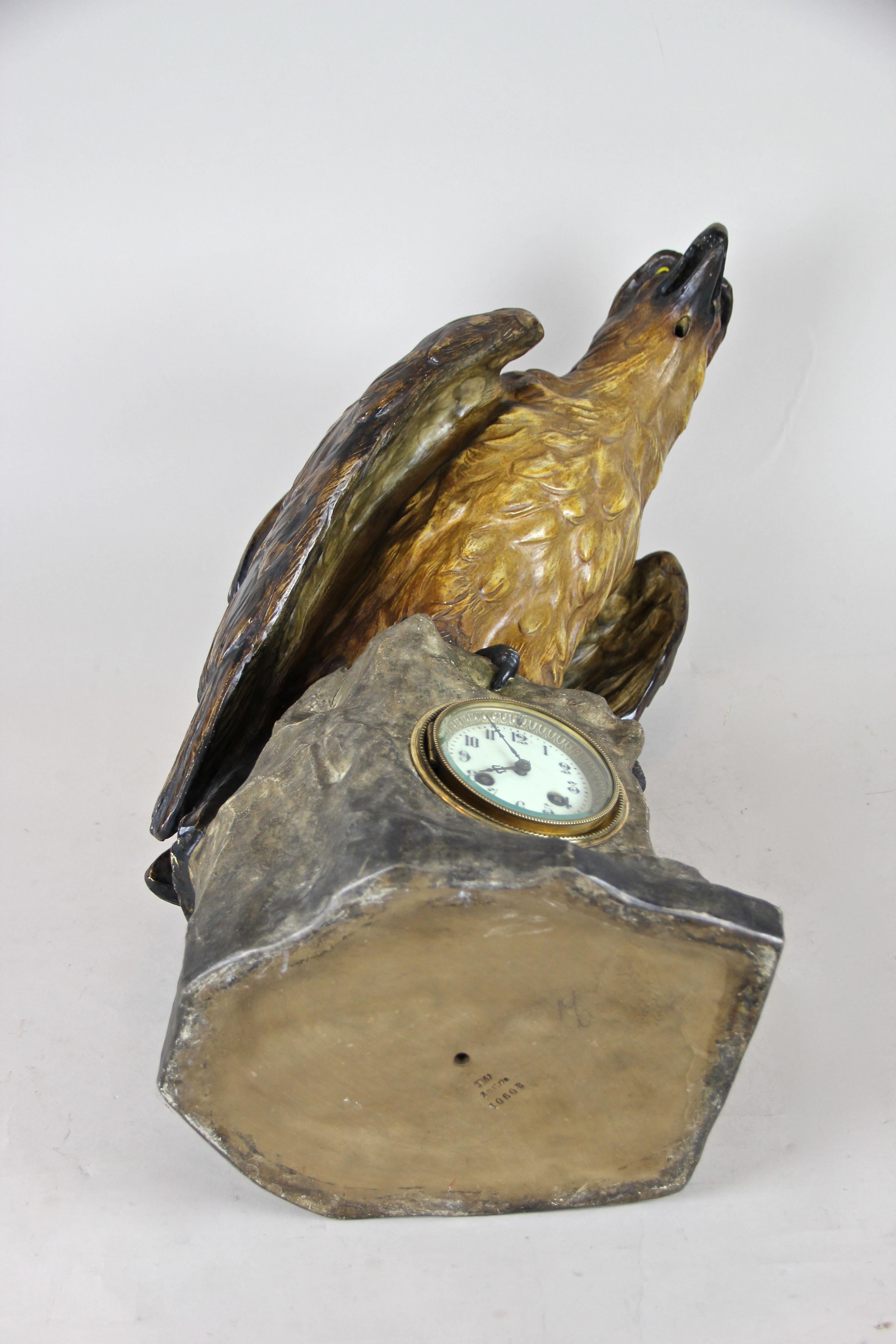 Skulpturale Majolika-Uhr „Der Adler“ von Johann Maresch, um 1900 12