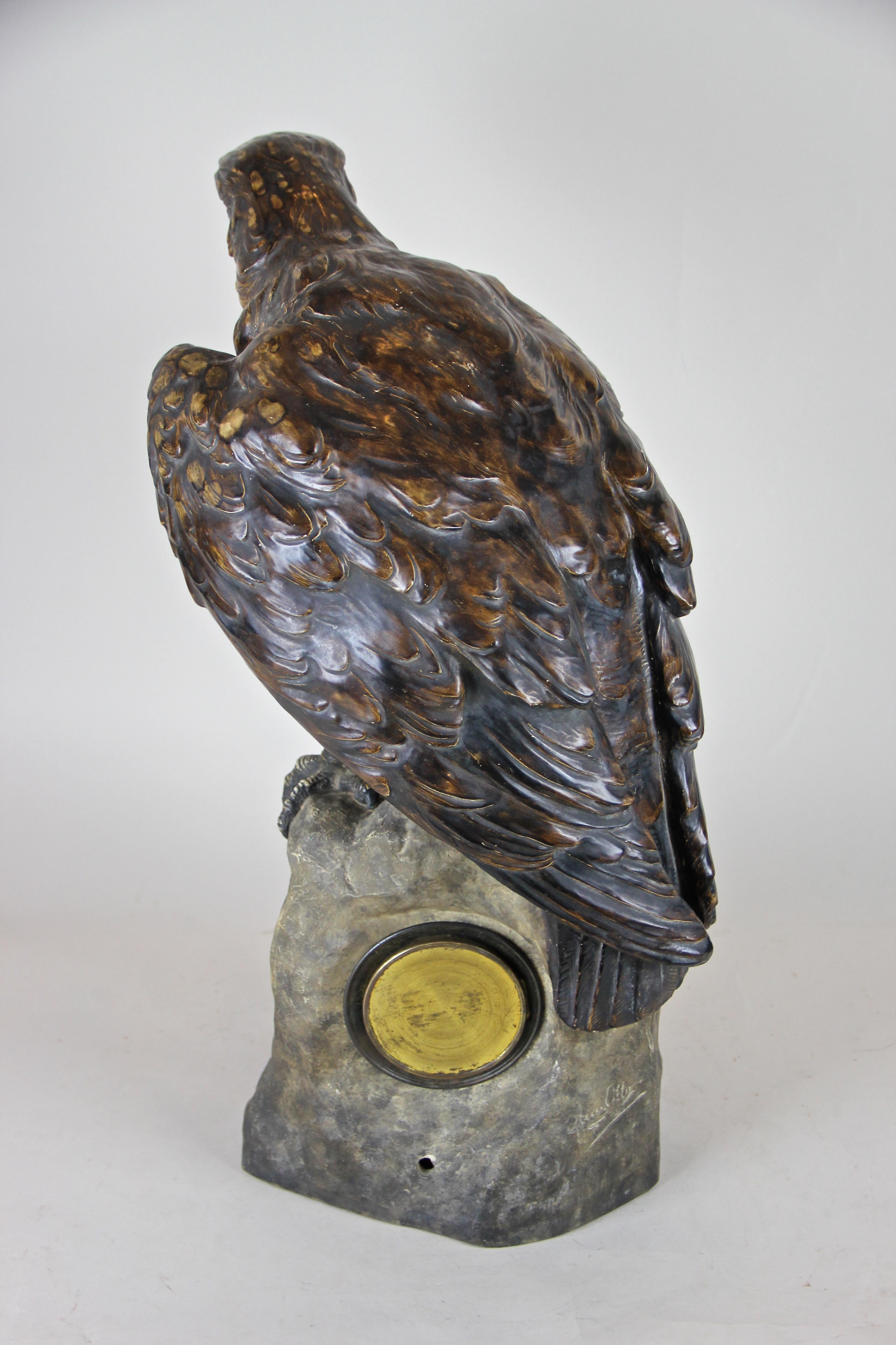 Skulpturale Majolika-Uhr „Der Adler“ von Johann Maresch, um 1900 2