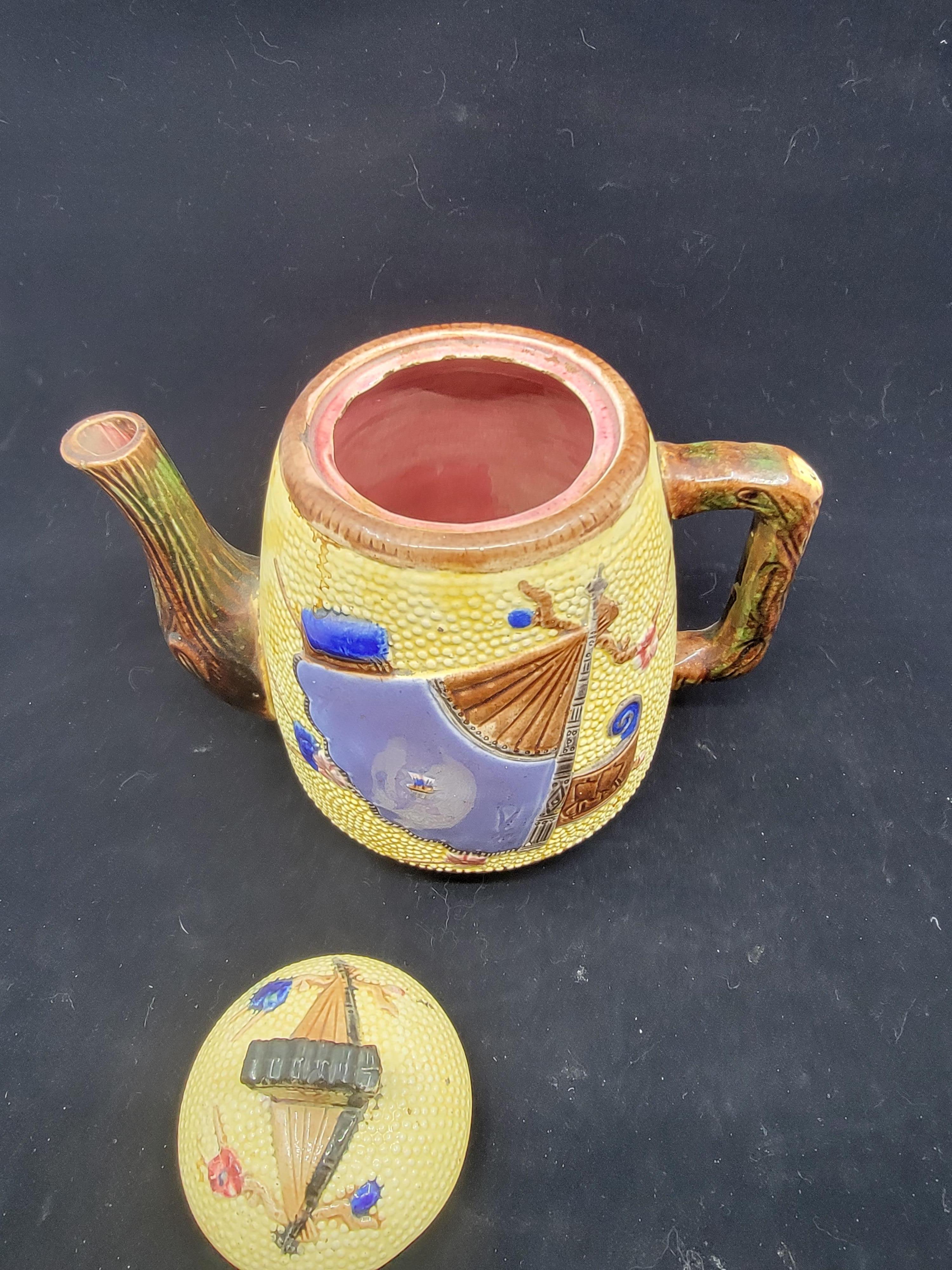 Victorian Majolica Tea/Coffee Pot Ribbon and Cherry Blossom Design For Sale