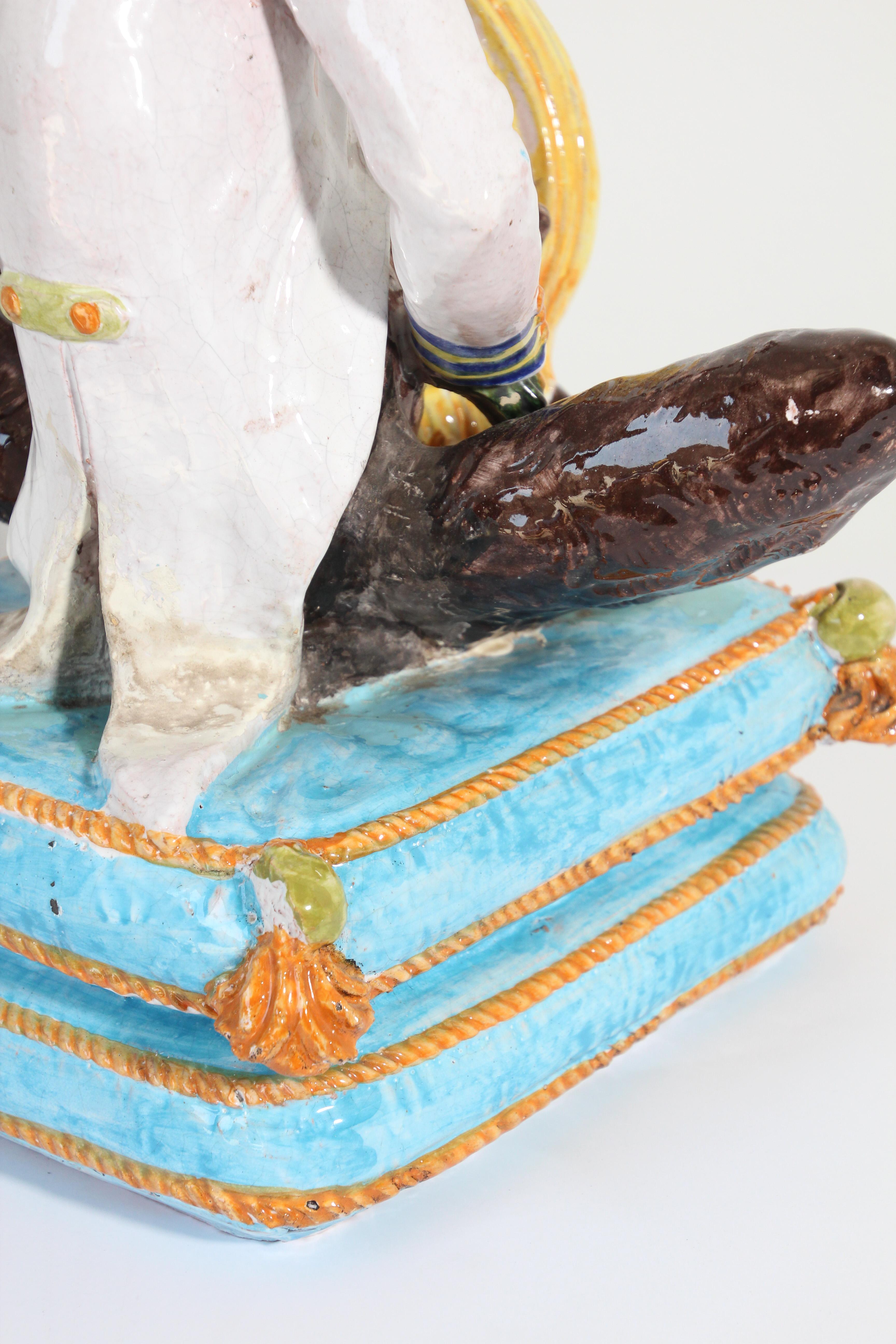Majolica Terra Cotta Large Figure of a Monkey Playing the Harp 9