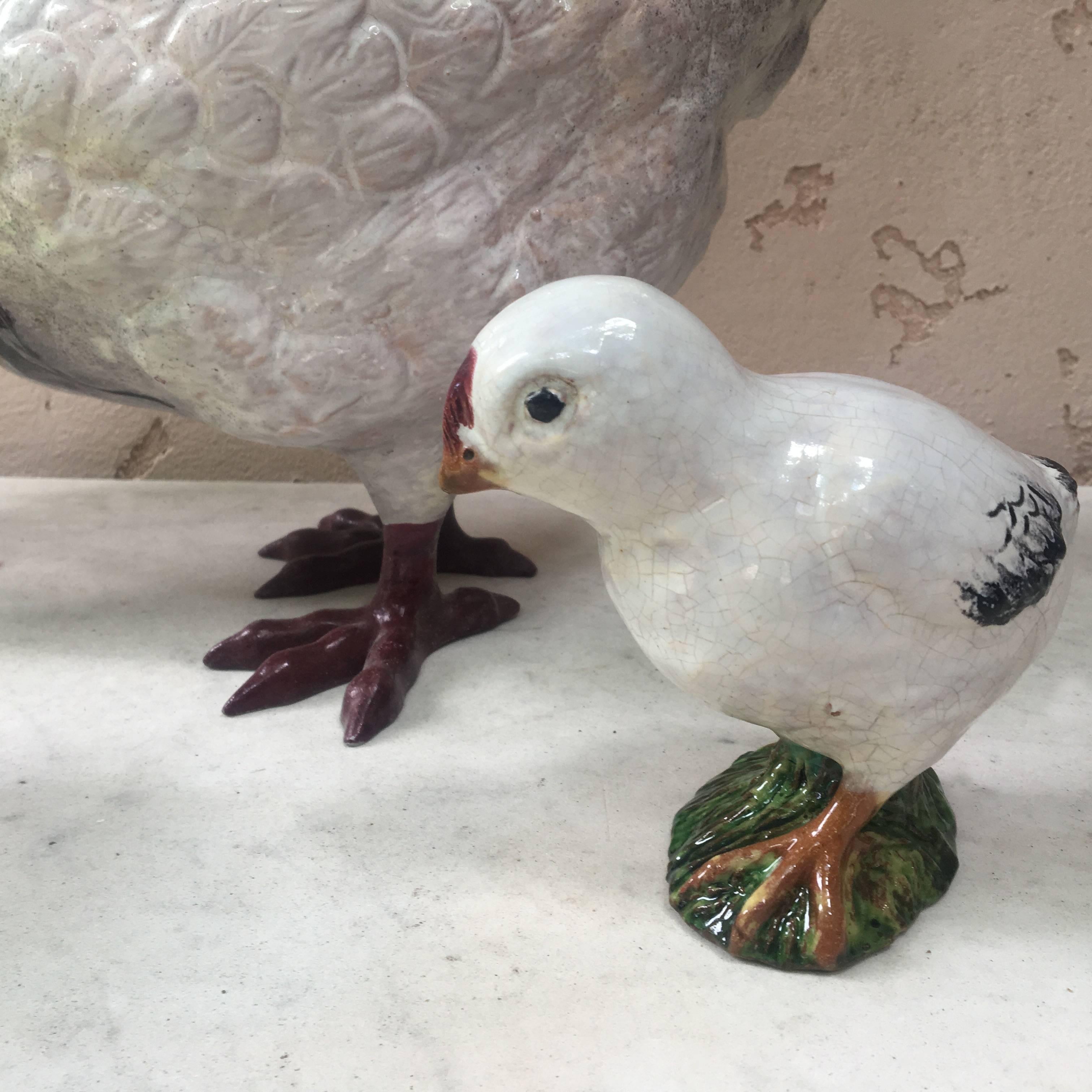 Majolica Terracotta Hen and Chicks Bavent, circa 1920 In Good Condition For Sale In Austin, TX