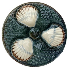 Majolica Three Shells Oyster Wall Plate Longchamp, circa 1890