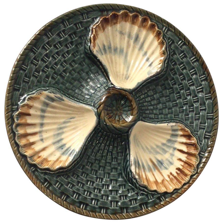 Majolica Three Shells Oyster Wall Plate Longchamp, circa 1890