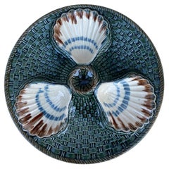 Majolica Three Shells Oyster Wall Plate Longchamp, circa 1890