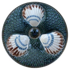 Majolica Three Shells Oyster Wall Plate Longchamp, circa 1890