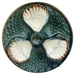 Used Majolica Three Shells Oyster Wall Plate Longchamp, circa 1890