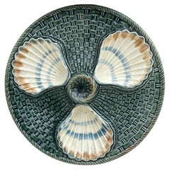 Used Majolica Three Shells Oyster Wall Plate Longchamp, circa 1890