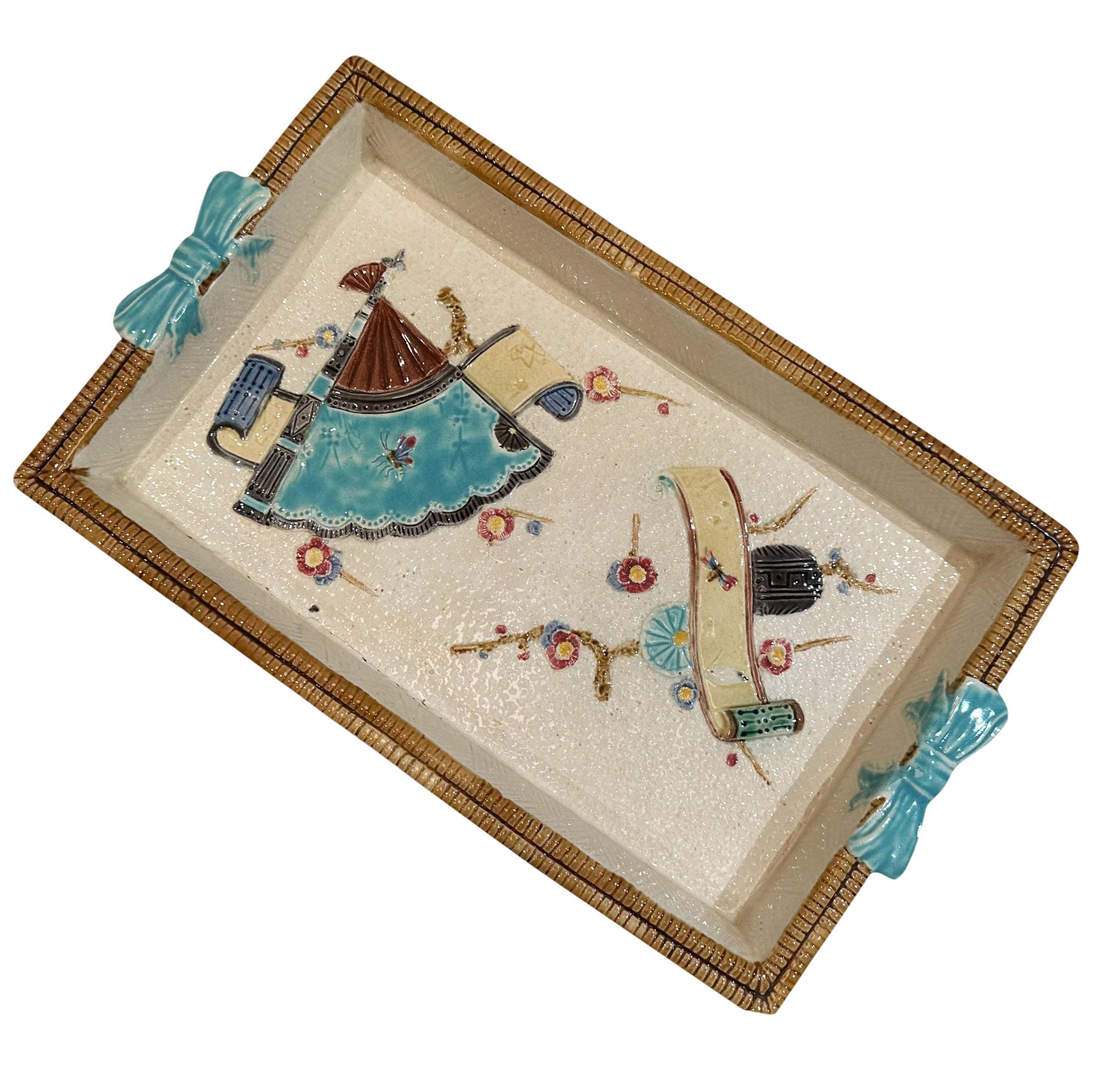 Late 19th Century Majolica Tray Is By Minton For Sale