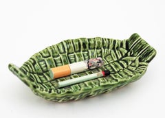Majolica Trompe L'Oeil Ceramic Cigarette Ashtray Bowl, Portugal