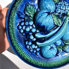 Majolica Trompe L’Oeil Ceramic Fruit Plate in Blue Mood Indigo by Inarco Japan