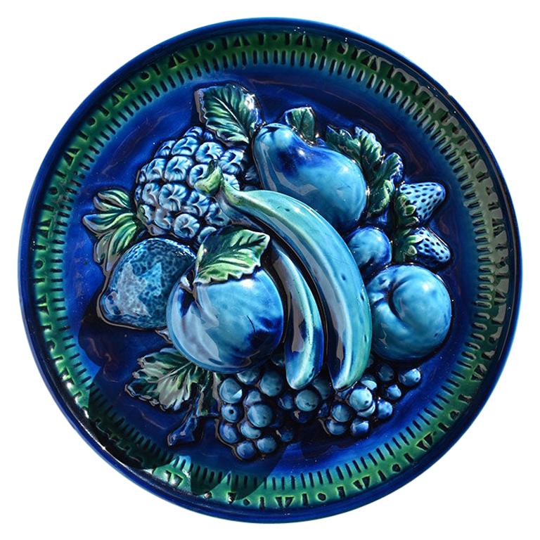 Majolica Trompe L’Oeil Ceramic Fruit Plate in Blue Mood Indigo by Inarco Japan
