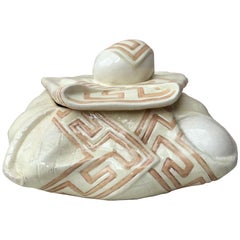 Majolica Trompe L'oeil Napkin Egg Basket Box Sarreguemines