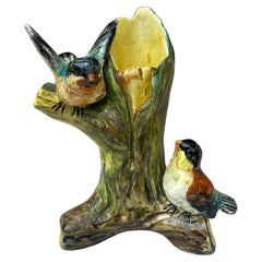 Majolica Trunk Vase with Birds Delphin Massier, circa 1890