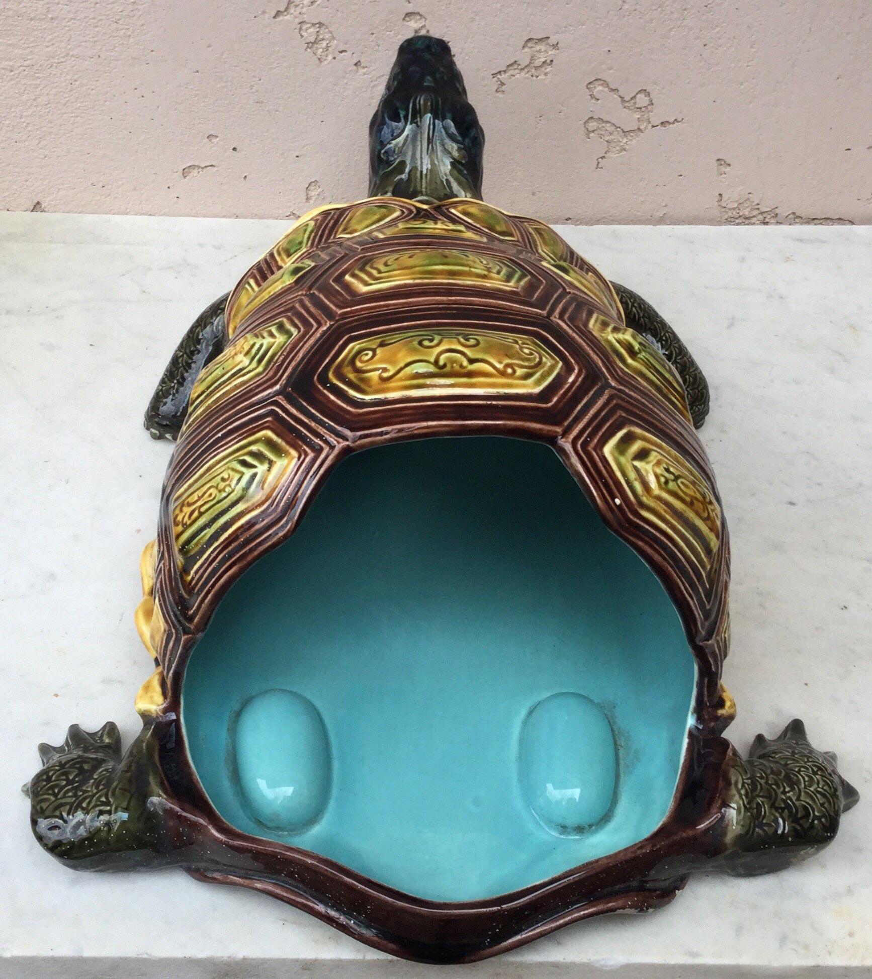 Late 19th Century Majolica Turtle Fountain Sarreguemines, circa 1890