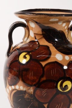 Vase Urne en majolique Décoration florale, Italie années 1950-1960