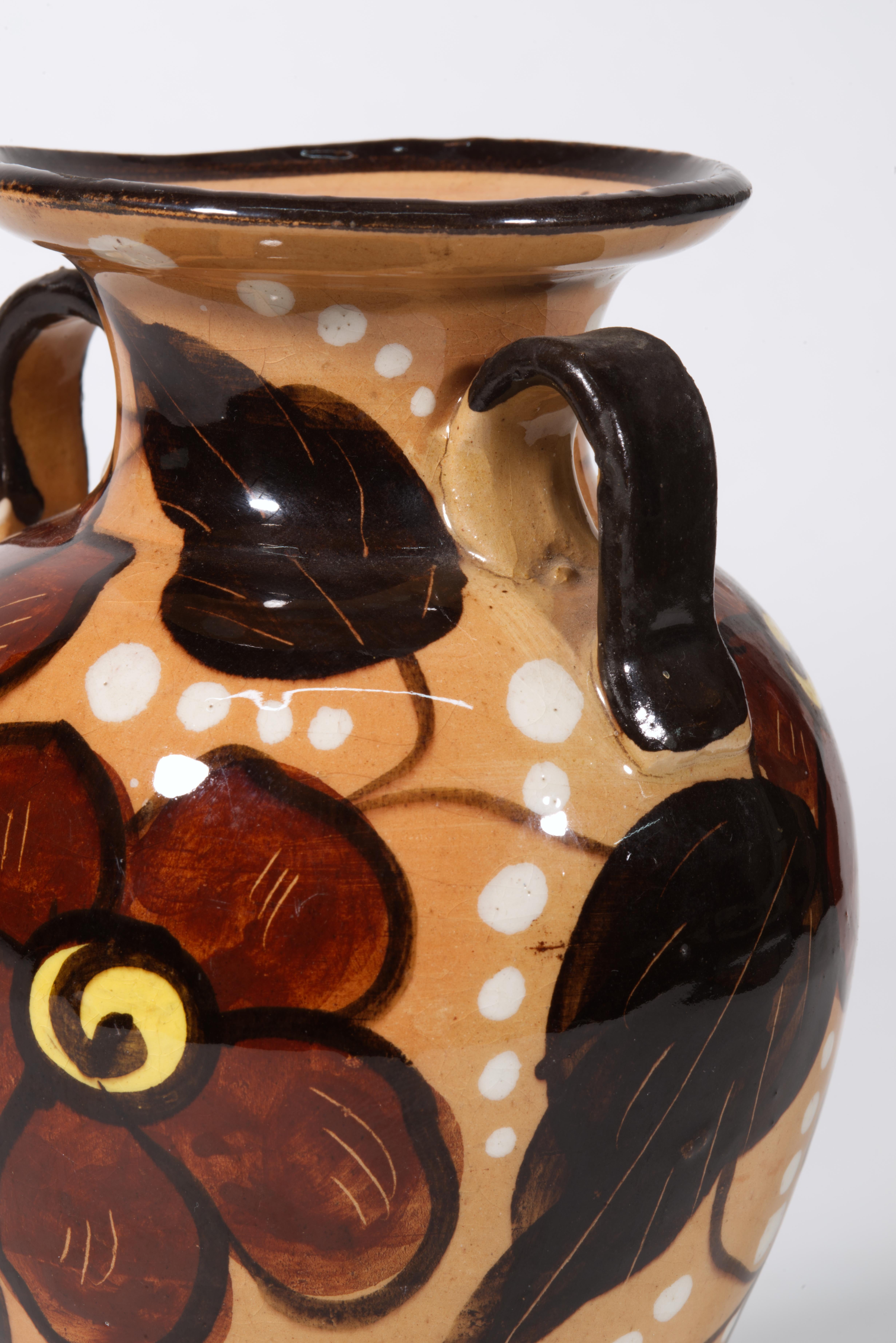 Mid-Century Modern Majolica Urn Vase Flower Decor, Italy 1950s-1960s For Sale