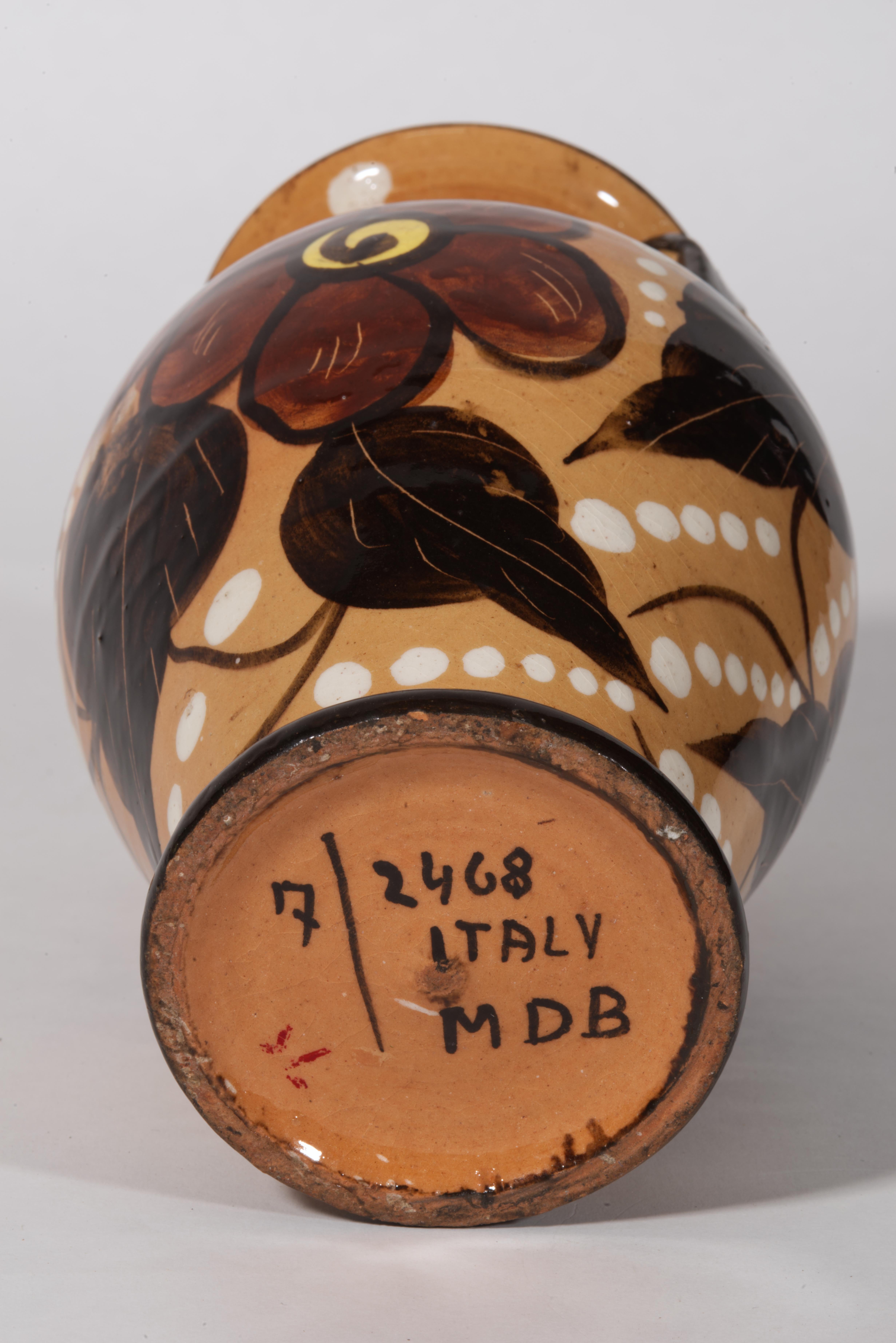 Italian Majolica Urn Vase Flower Decor, Italy 1950s-1960s For Sale