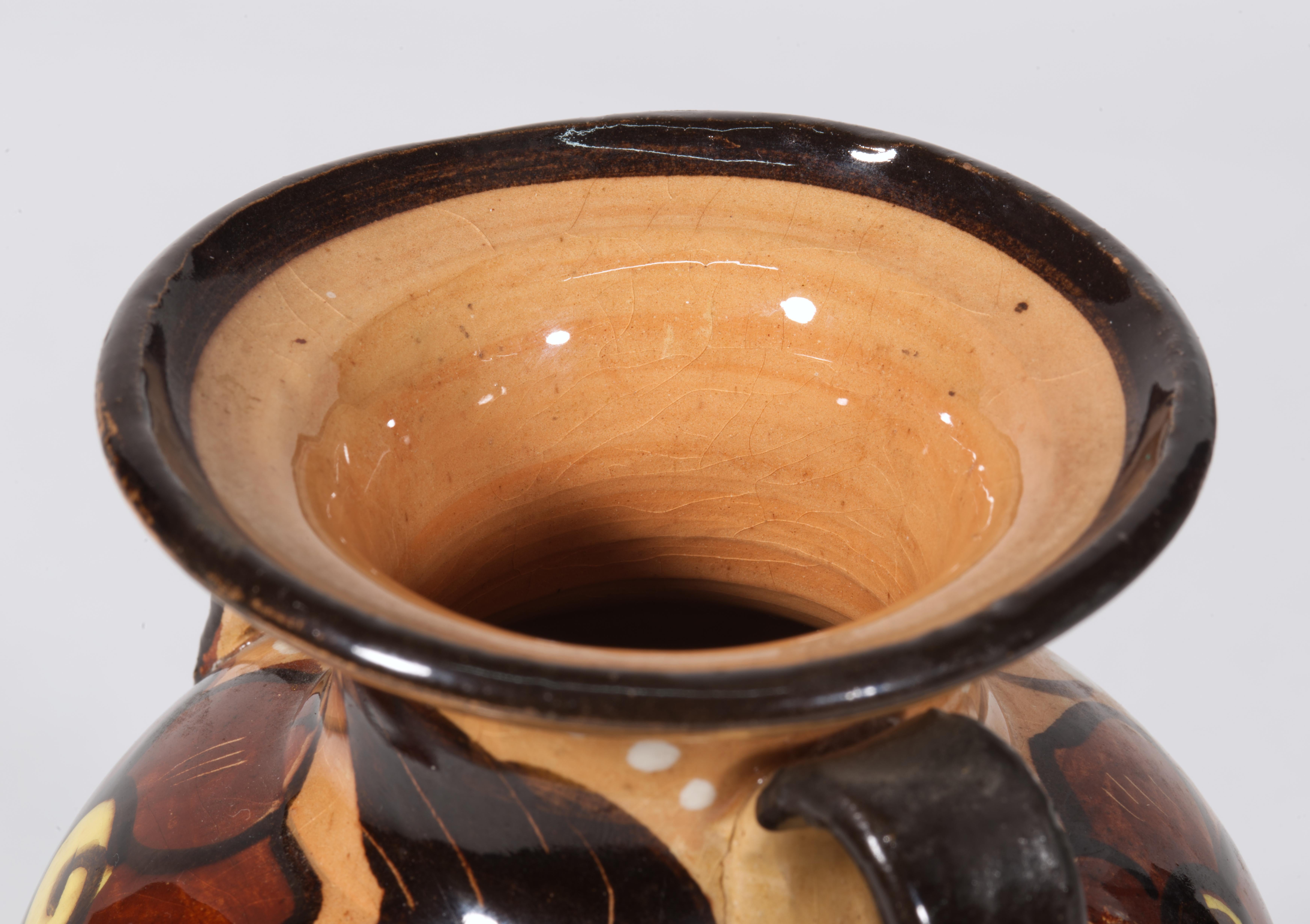 Glazed Majolica Urn Vase Flower Decor, Italy 1950s-1960s For Sale