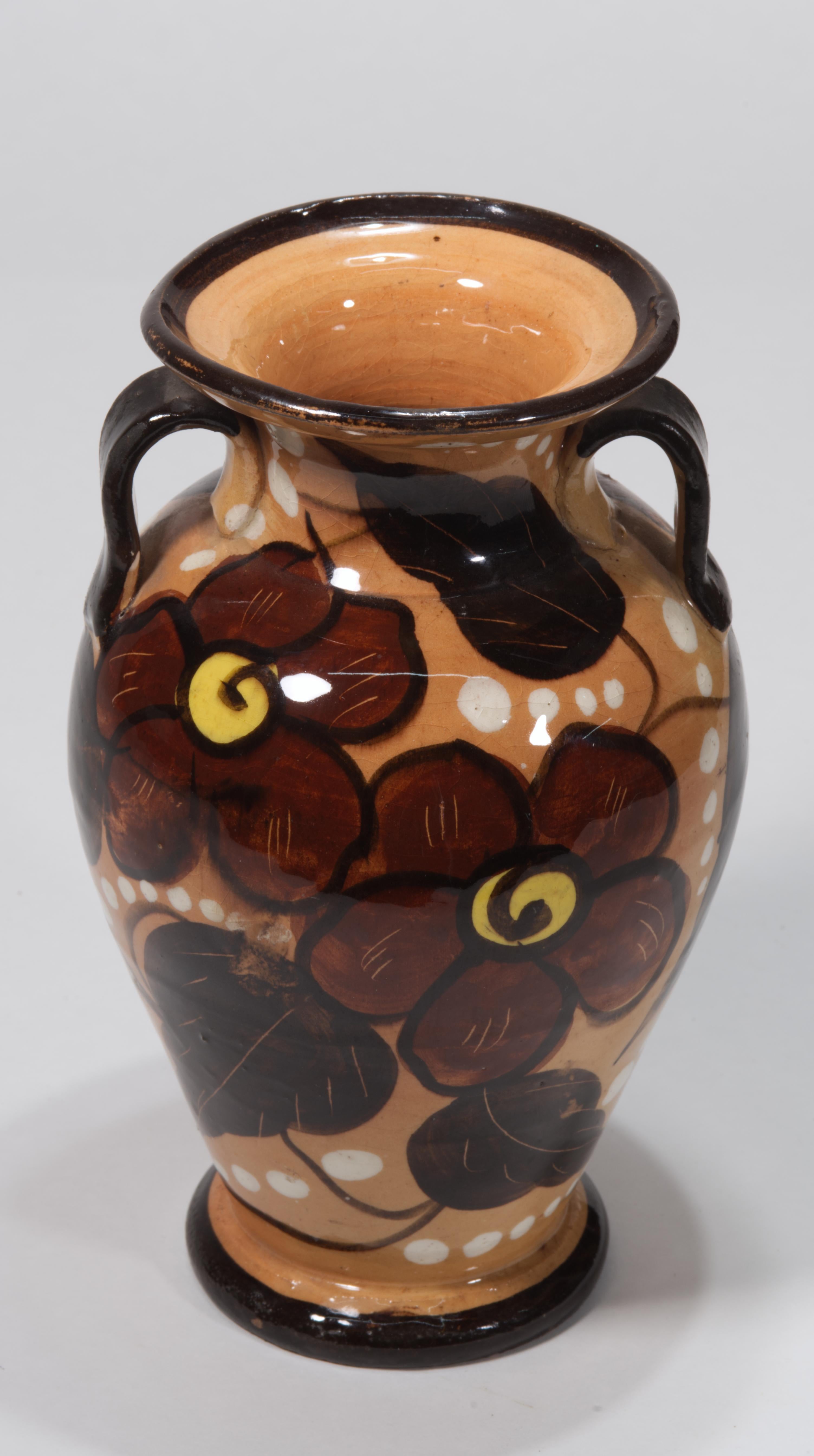 20th Century Majolica Urn Vase Flower Decor, Italy 1950s-1960s For Sale