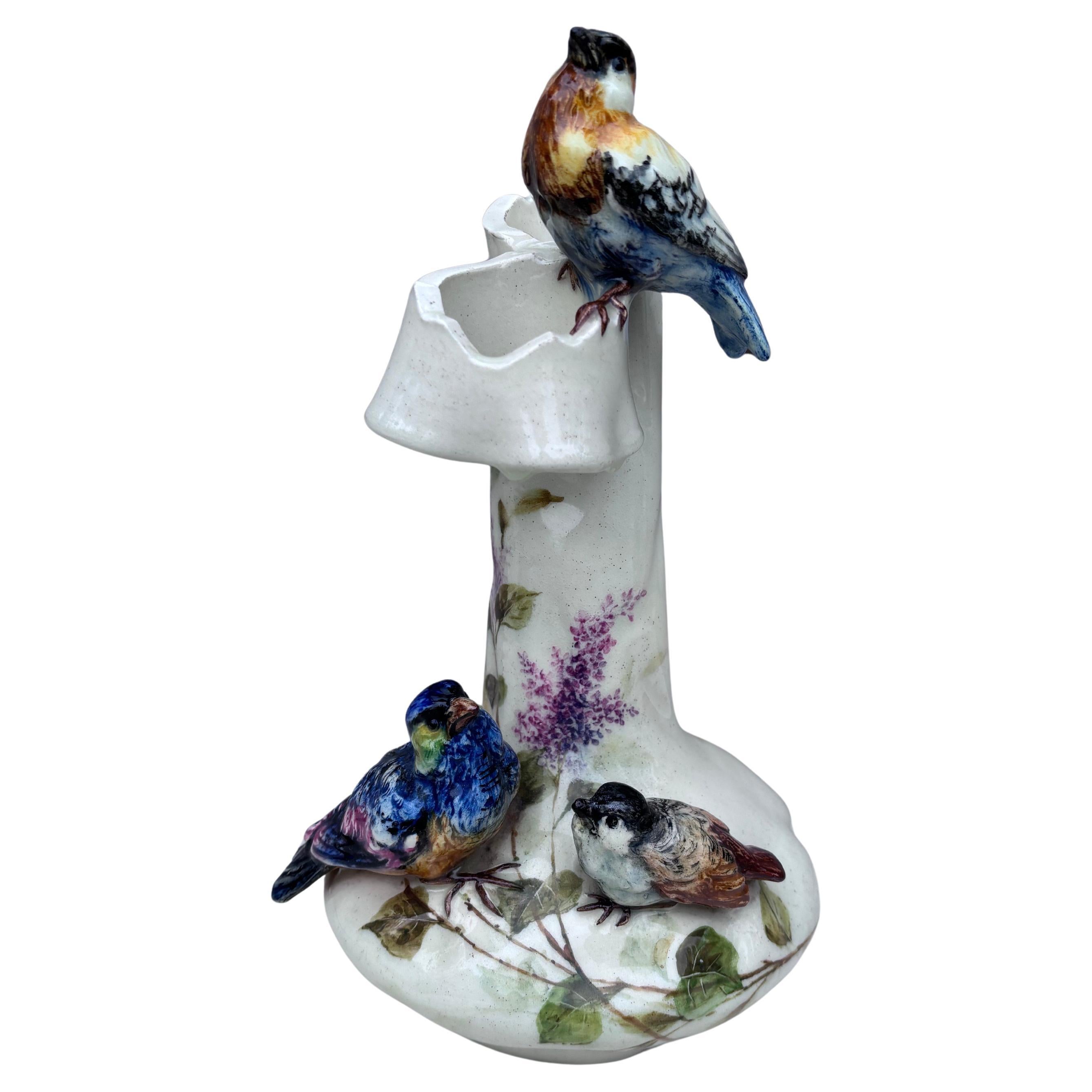 Majolica Vase Birds & Lilac Jerome Massier Fils circa 1900