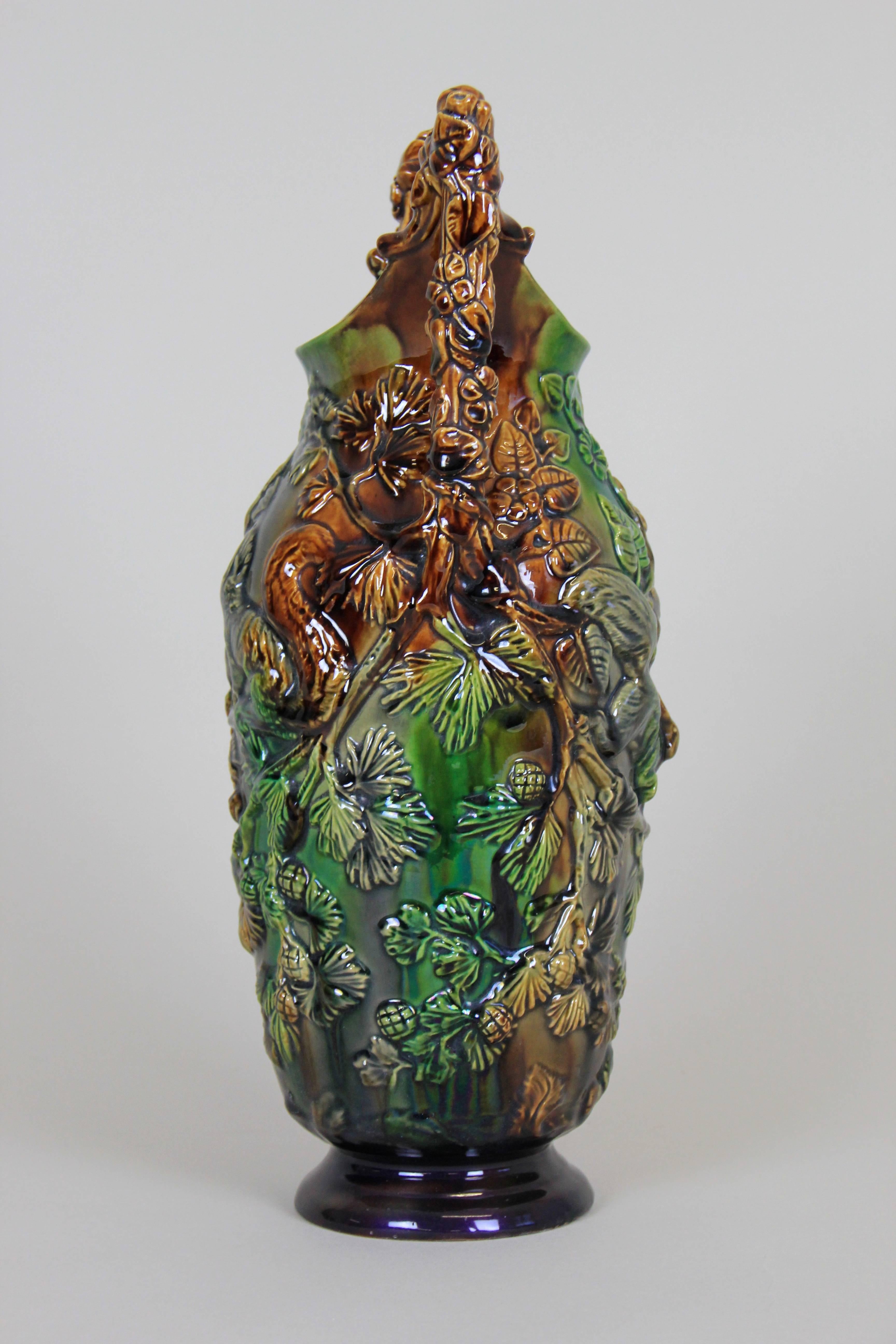 Hand-Painted Majolica Vase by Eichwald Art Nouveau, Bohemia, circa 1900