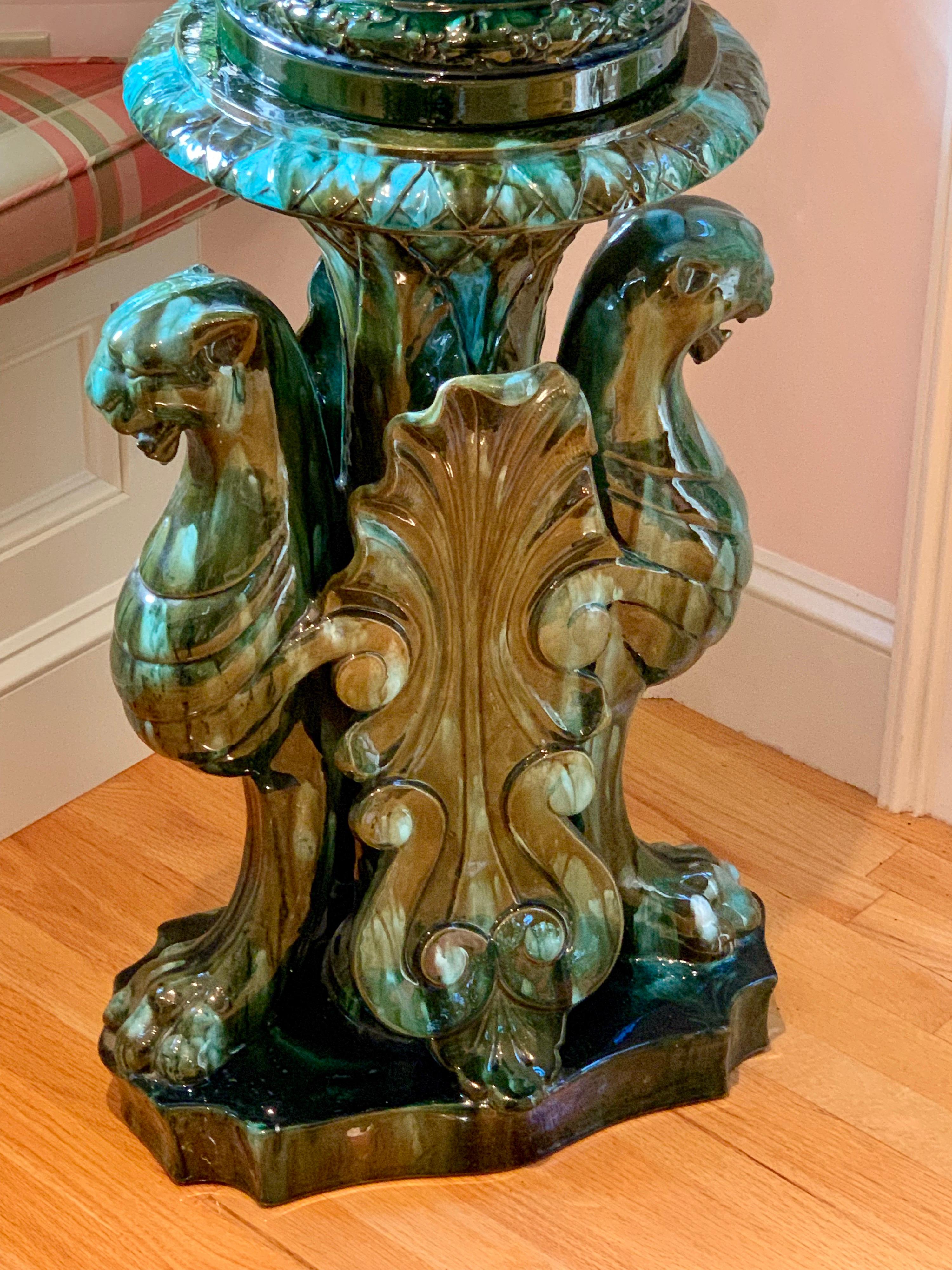 Majolica Vase on Pedestal In Good Condition In New Haven, CT