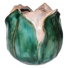 Vintage Majolica Vase or Planter in Emerald Green and Pink by Stangl