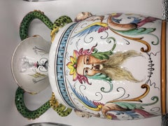 Majolica Vase with 2 Handles, Hand Painted