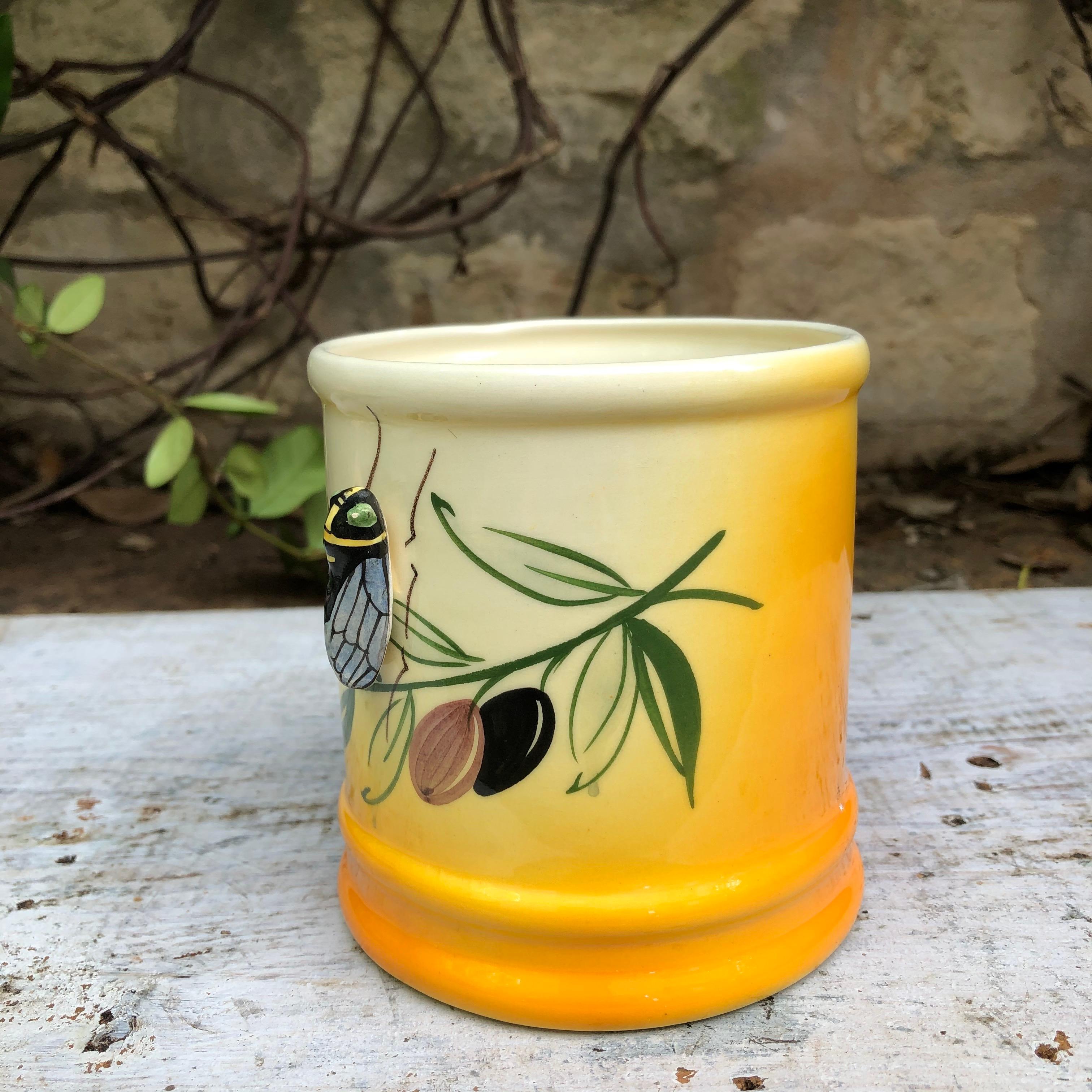 Majolika-Vase mit Zikade und Oliven Sicard:: um 1950 (Moderne der Mitte des Jahrhunderts) im Angebot