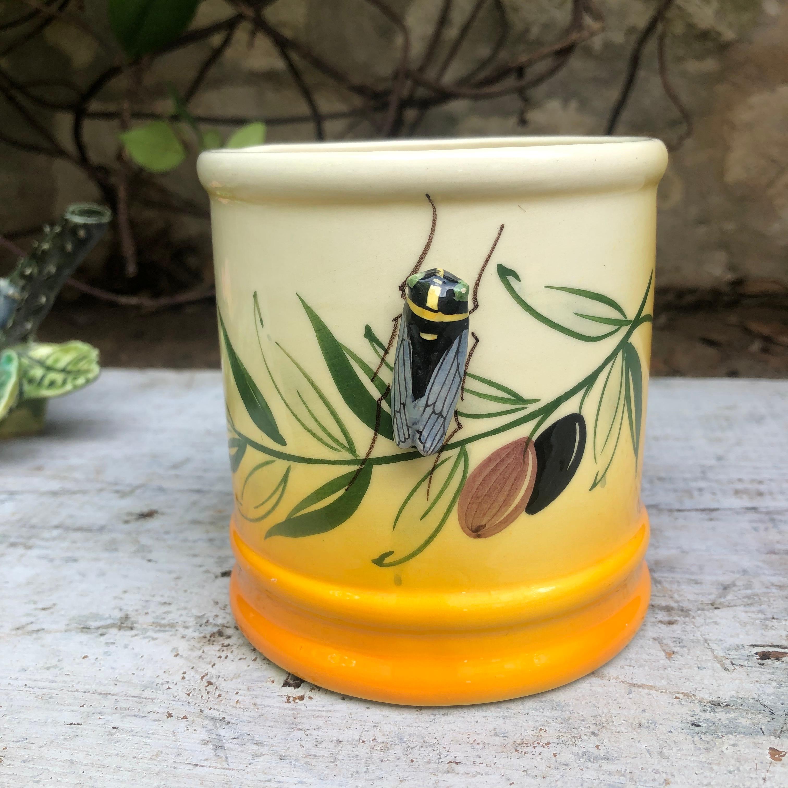 Majolica Vase with Cicada and Olives Sicard, circa 1950 In Good Condition In Austin, TX