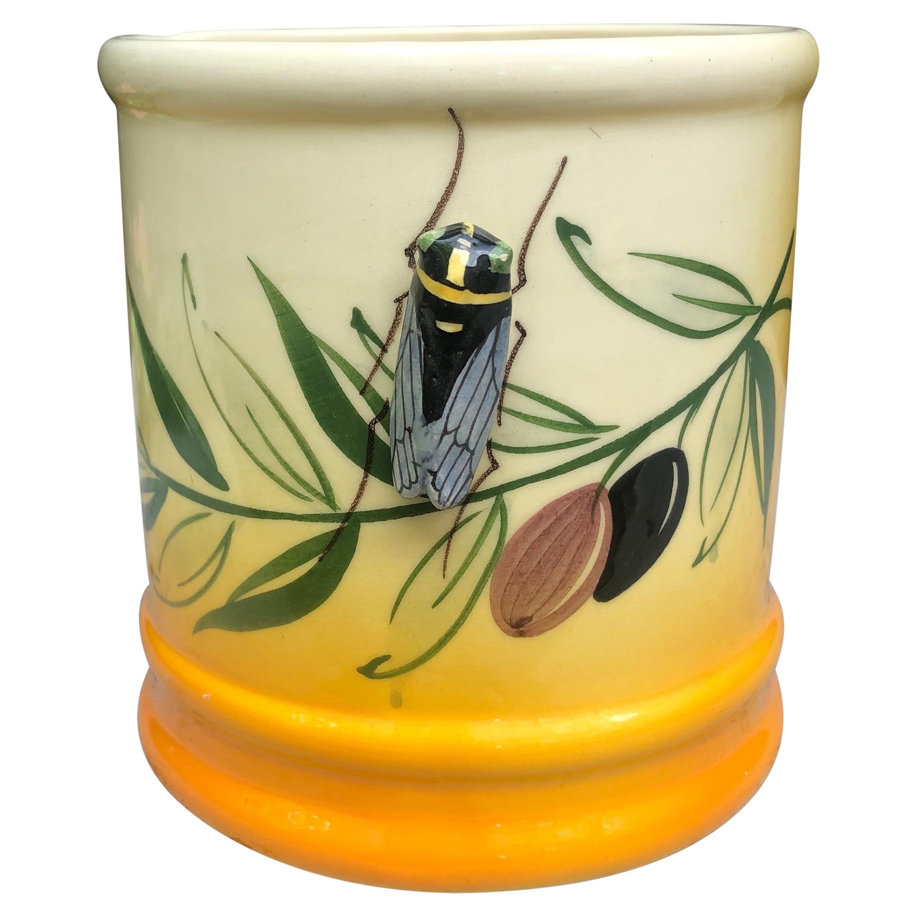 Majolica Vase with Cicada and Olives Sicard, circa 1950 For Sale