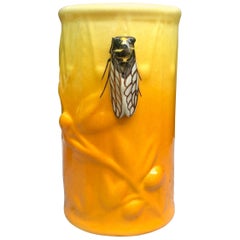 Majolica Vase with Cicada and Olives Sicard, circa 1950