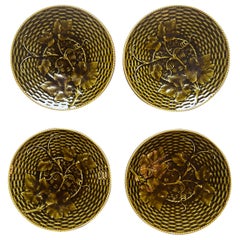 Majolica Vine Leaves Dessert Plates Sarreguemines ca. 1920, Set of 4, Art Deco