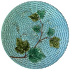 Antique Majolica Vine Leaves Plate Sarreguemines Circa 1890